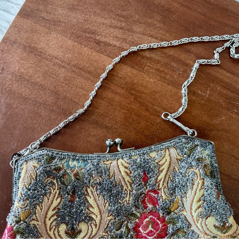 SOLD 1930s 40s French Tapestry Petit Point Victorian Floral Purse Snap Close - Picture 6 of 17